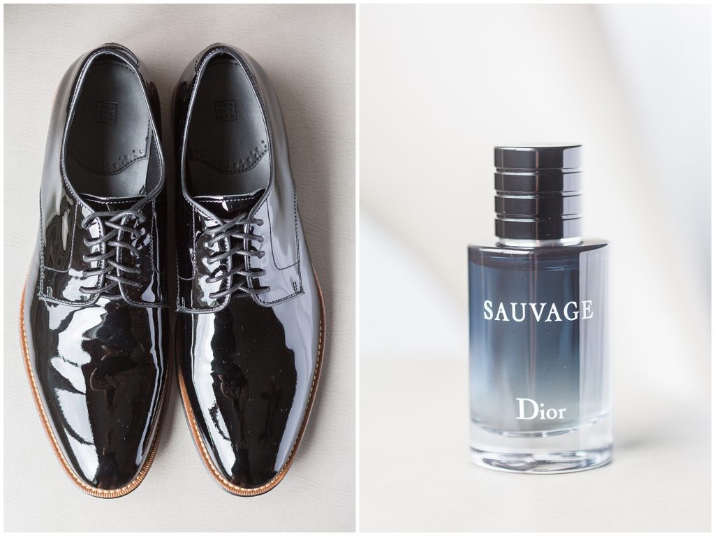 groom details shoes and cologne