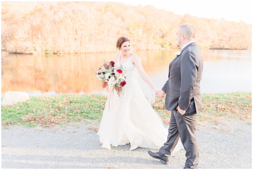 fall wedding bride and groom