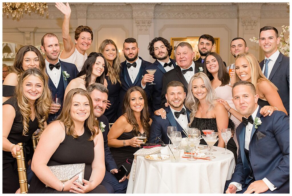 black tie wedding group photo