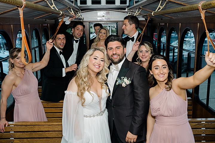 bridal party on trolley