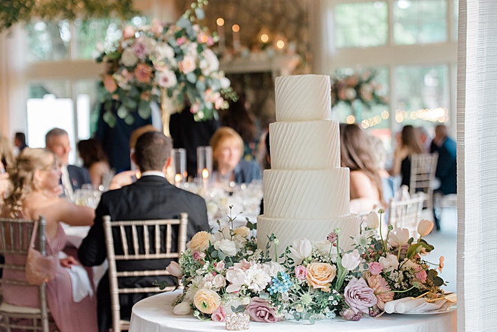 wedding cake with floral wreath