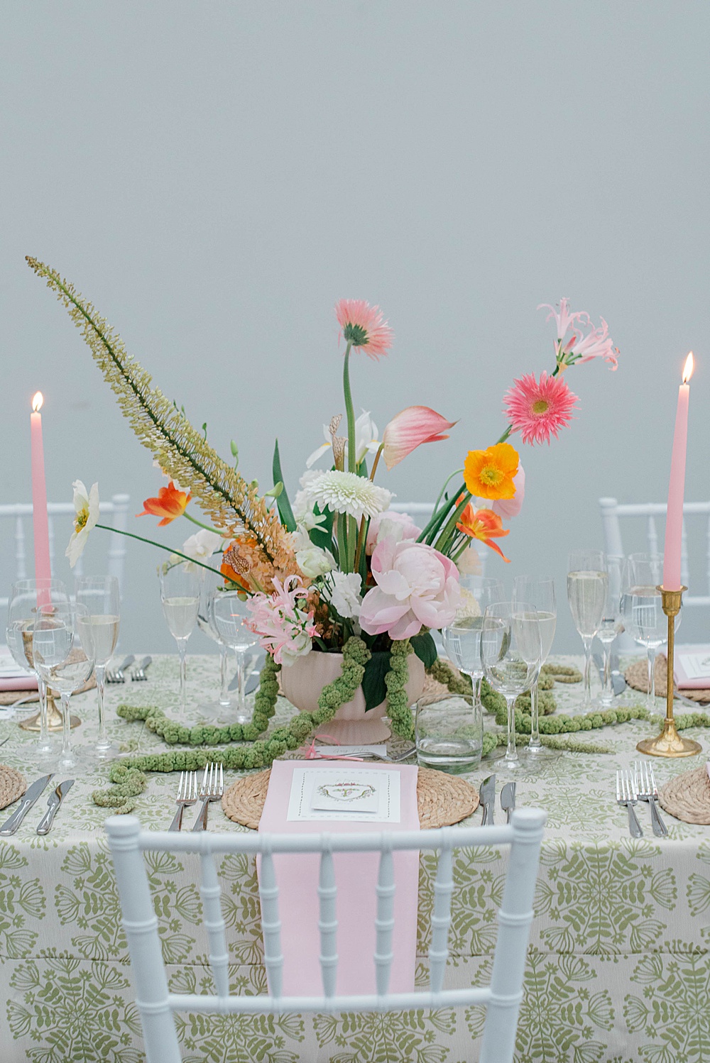 pink green and orange wedding centerpieces