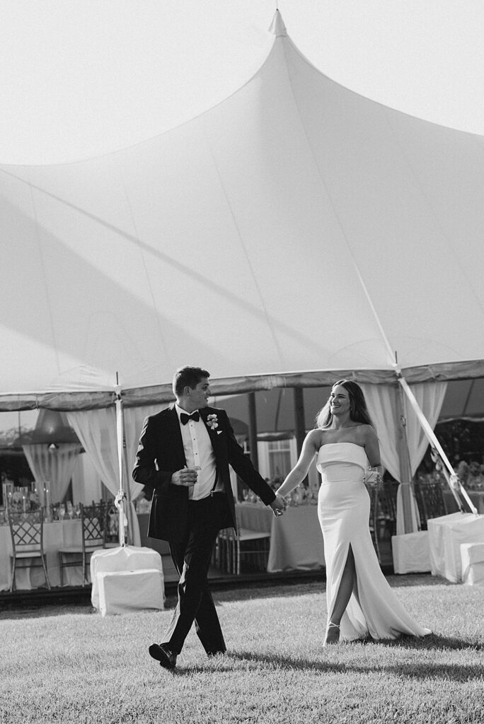 bride and groom walking at wedding