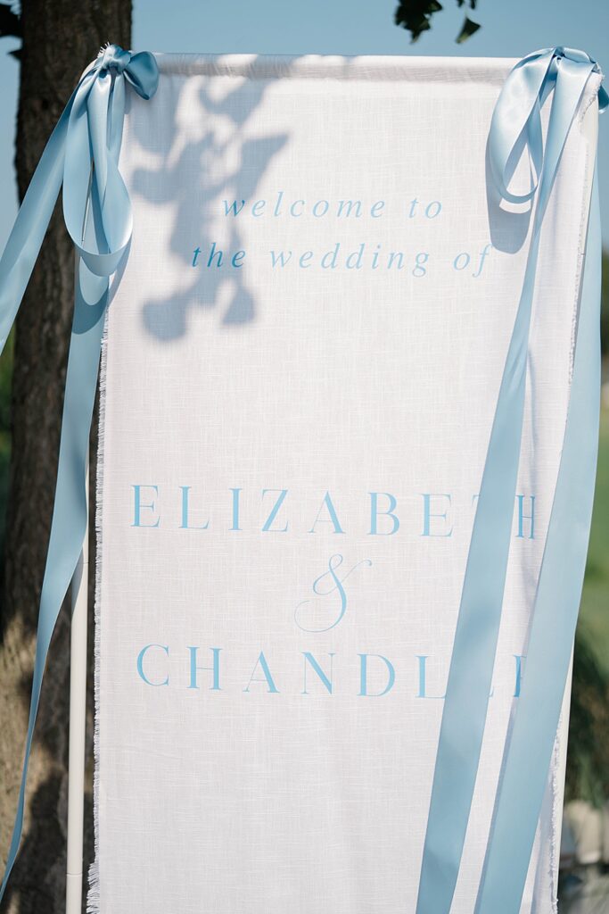 bride and groom welcome sign