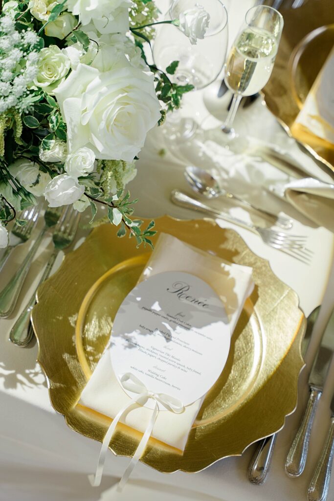 wedding menu gold charger